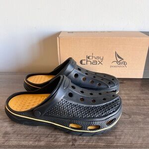 ChayChax Unisex Black Gold Arch Support Clogs Size 10 or 11 #B1314